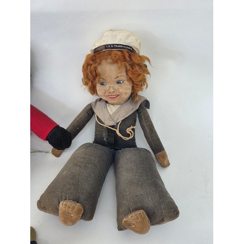 101 - Vintage Dolls, Teddies and stuffed toys to include a Norah Wellings sailor doll, a Golli, two articu... 