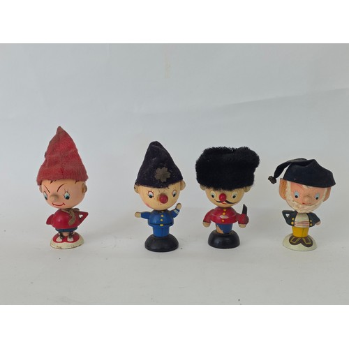 116 - Vintage Noddy and friends set of four wooden Egs Cups with Egg cosy Hats