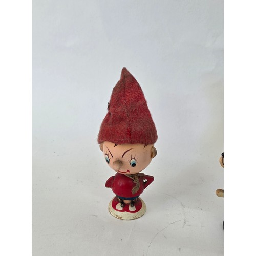 116 - Vintage Noddy and friends set of four wooden Egs Cups with Egg cosy Hats