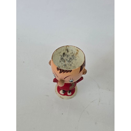 116 - Vintage Noddy and friends set of four wooden Egs Cups with Egg cosy Hats