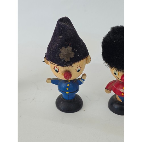 116 - Vintage Noddy and friends set of four wooden Egs Cups with Egg cosy Hats