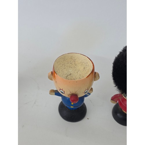 116 - Vintage Noddy and friends set of four wooden Egs Cups with Egg cosy Hats