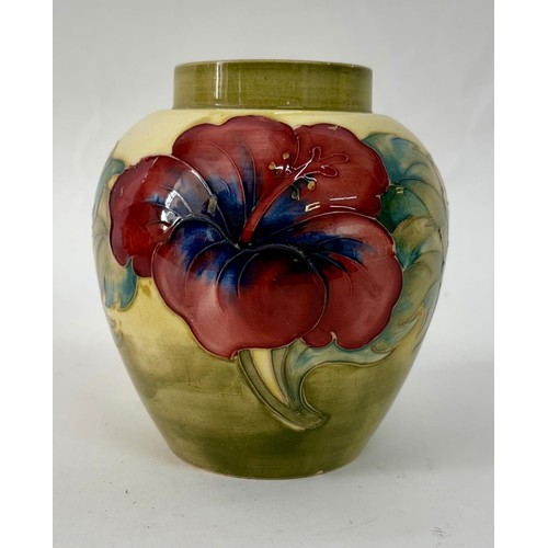 Moorcroft Hibiscus on white vase/ginger jar base
