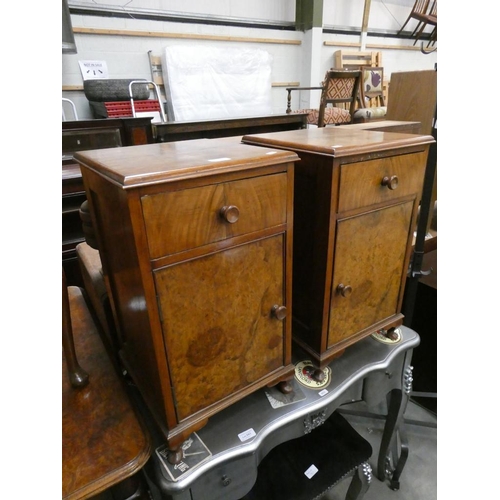 544 - Pair of burr walnut bedside cabinets ( both 24.5