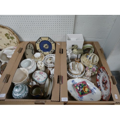 113 - 5 Mixed boxes of china & collectables inc. Lladro Goose, Leeds Pottery cream ware, Staffordshire dog... 