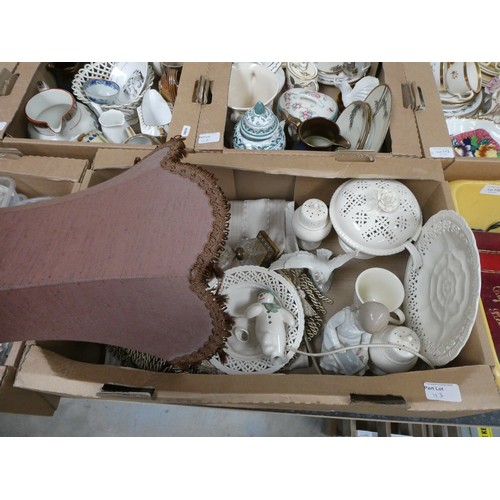 113 - 5 Mixed boxes of china & collectables inc. Lladro Goose, Leeds Pottery cream ware, Staffordshire dog... 