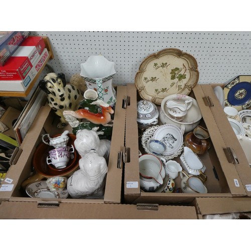 113 - 5 Mixed boxes of china & collectables inc. Lladro Goose, Leeds Pottery cream ware, Staffordshire dog... 