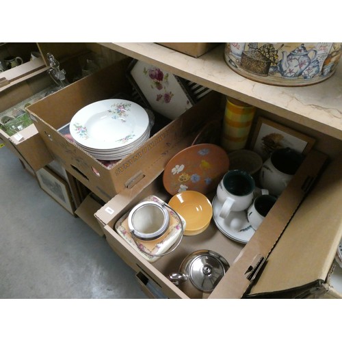 153 - 7 Mixed boxes of glassware, meat plates, vintage tea set (a/f), glassware etc