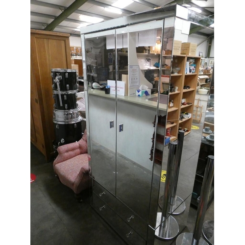 167 - Contemporary mirrored wardrobe with drawers to base (190H 90W 60D cm)