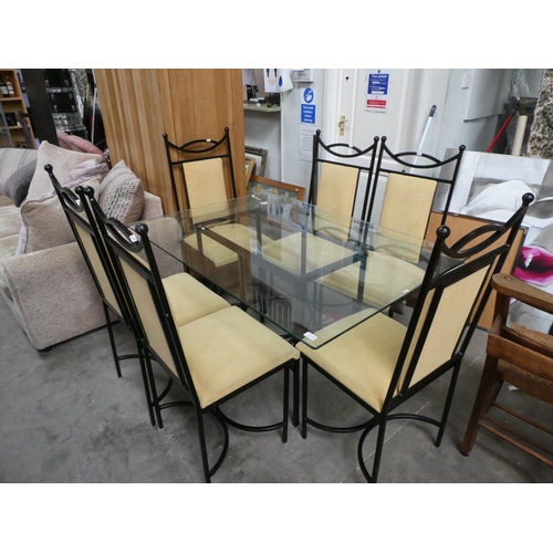 173 - Metal based glass top kitchen table & 6 chairs (75H 130W 90D cm)