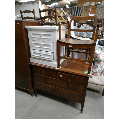 193 - Mahogany 2 over 2 chest, 3 drawer bedside chest & oak side chair