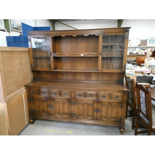 197 - Oak linen fold dresser (190H 191W 46D cm)