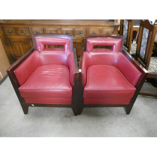 198 - Pair of Mahogany framed leather art deco library chairs