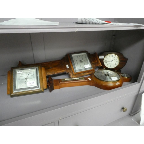 236 - WM Widdop vintage clock & 3 barometers (a/f)