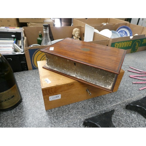 264 - Light oak lockable jewellery box with key & mahogany book style trinket box (no key)