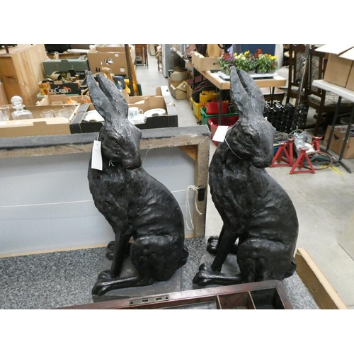 287 - Pair of resin hare sculptures