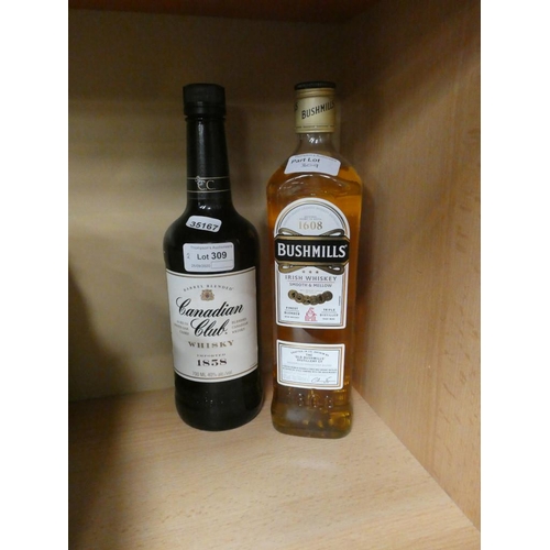 309 - 700ml Canadian Club whiskey & 700ml Bushmills Irish whiskey