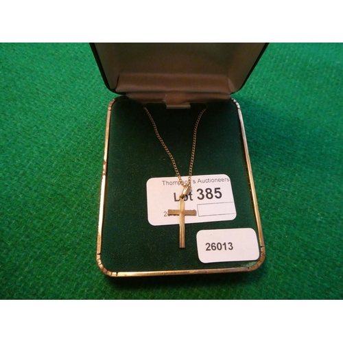 385 - 9ct gold crucifix on 9ct gold chain (approx. 1.7g)