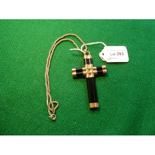 393 - Victorian mourning cross pendant and silver neck chain