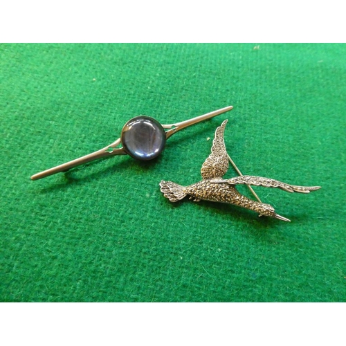 397 - Silver bird brooch & silver bar brooch