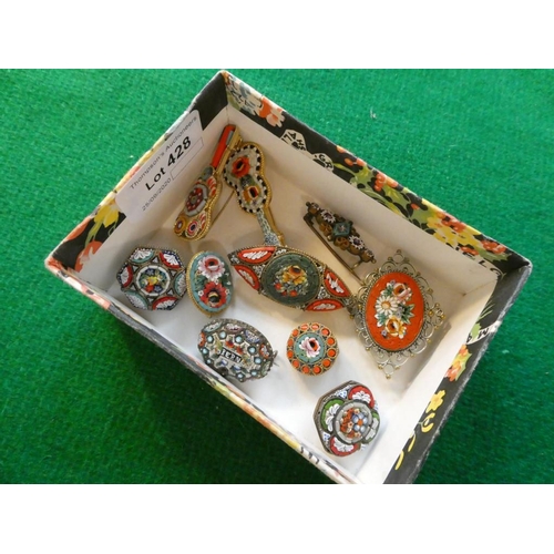 428 - 10 Vintage micro mosaic brooches