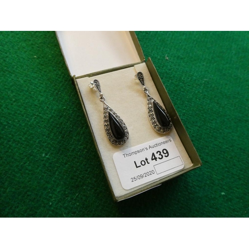 439 - Pair of silver jet & marcasite earrings