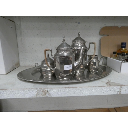 490 - 4 Piece tea/coffee set on matching serving tray