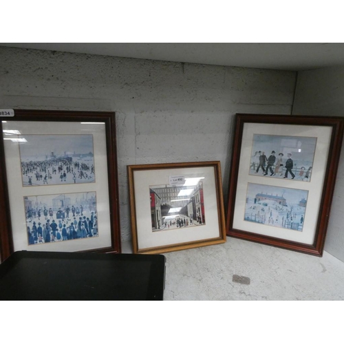 492 - 3 small framed Lowry pictures