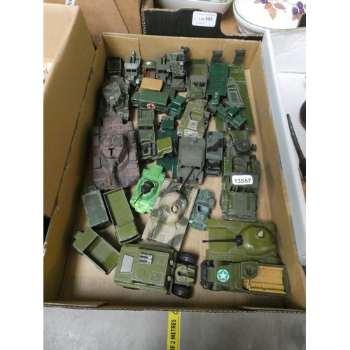 502 - Box of play worm military vehicles inc. Matchbox