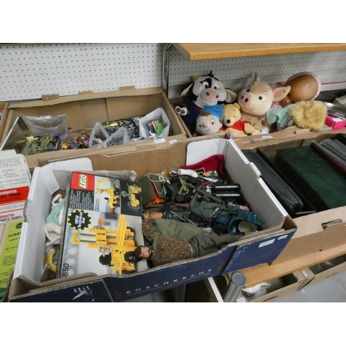 521 - WITHDRAWN 3 Boxes of Action men & accessories, soft toys inc. Noddy, Winnie the Pooh etc