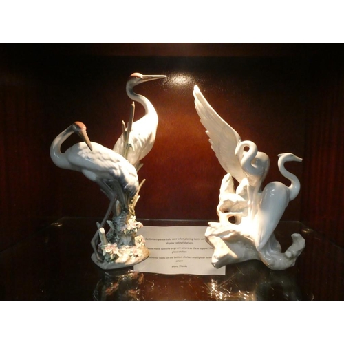 534 - Lladro (1611) Courting Cranes & Nao herons (latter 1 beak a/f)