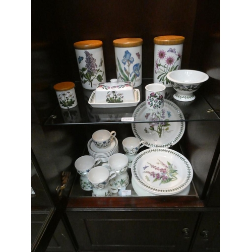 536 - 2 Shelves of Portmeirion Botanic Garden table wares inc. butter dish, lidded storage jars etc