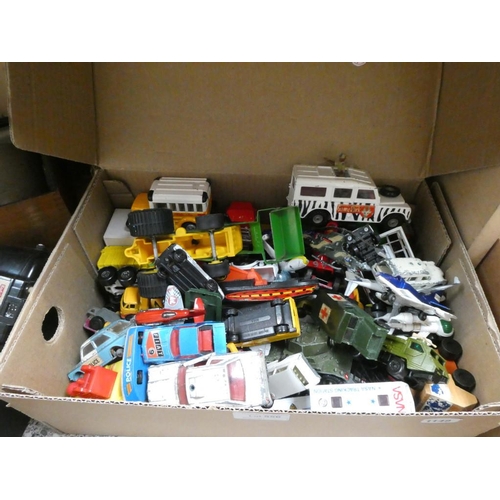 556 - Box of play worn cars inc. Corgi Juniors, Matchbox etc