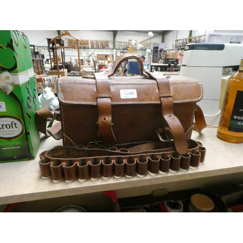 593 - Leather cartridge belt & leather cartridge bag