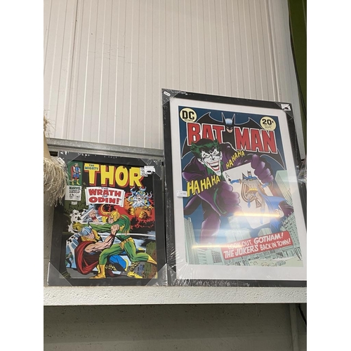 183 - Framed DC Batman print & framed Marvel comics 