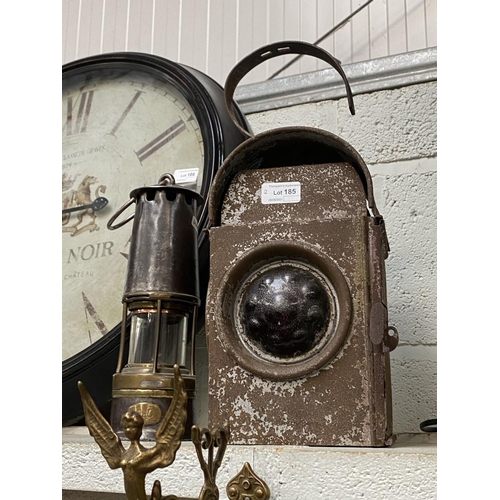 185 - Brass miners lamp 320 & railway lamp