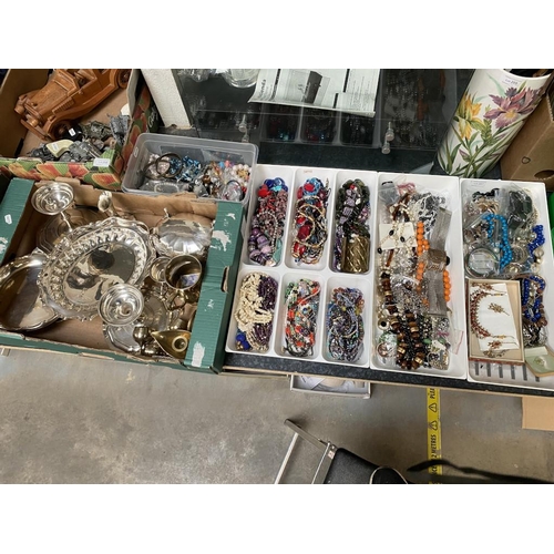 207 - Large collection of costume jewellery & box of silver plated ware etc.