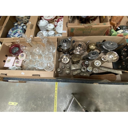 209 - Box of collectable metal wares and box of vintage glassware