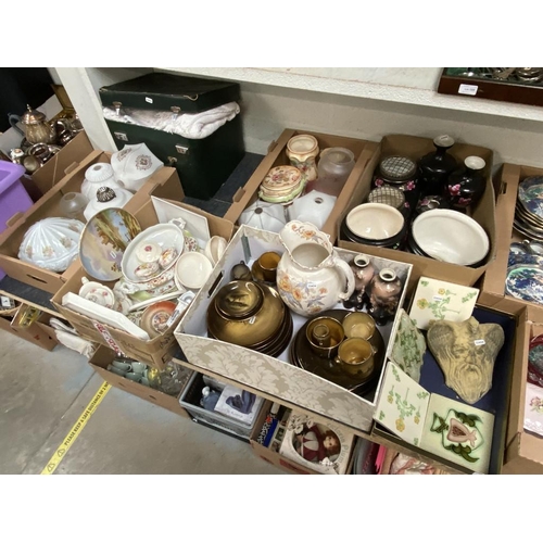 211 - 7 Mixed boxes inc. tiles, glassware, Royal Vistas, lamp shades etc