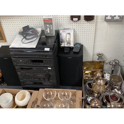 214 - New in box Sony voice recorder & vintage dictaphone & Sony Hi-Fi unit inc. record player