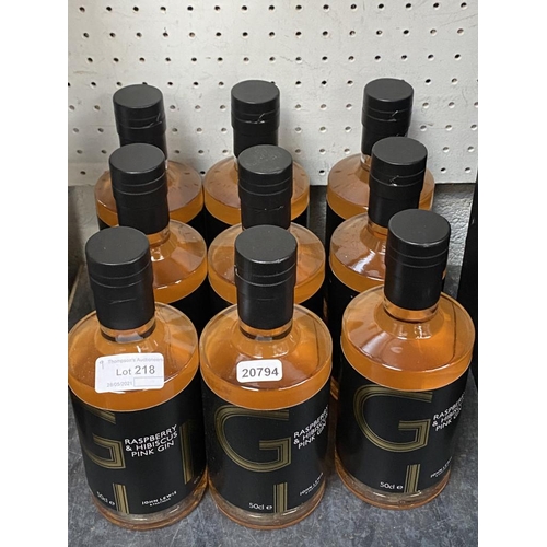 218 - 9 Bottles of raspberry & Hibiscus pink gin (50cl)