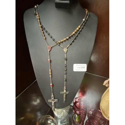 240 - 2 Vintage rosary beads inc. carved ebony