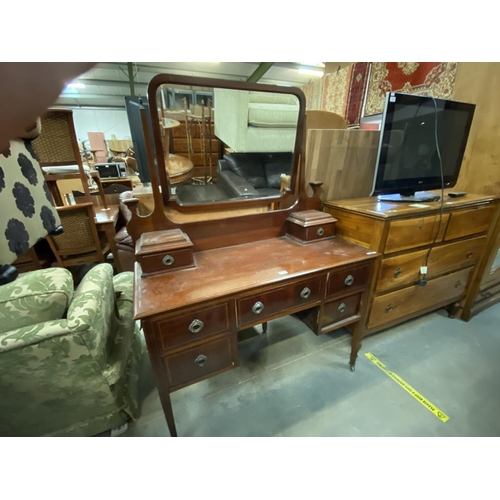 545 - Mahogany inlaid dressing table (168H 122W 52D cm)