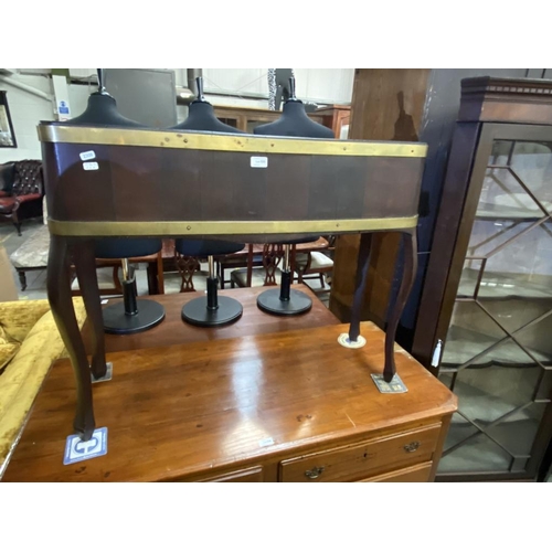 555 - Mahogany brass bound planter (77H 26D 92W cm)