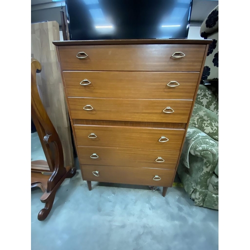 562 - Teak 6 drawer chest (116H 43D 79W cm)