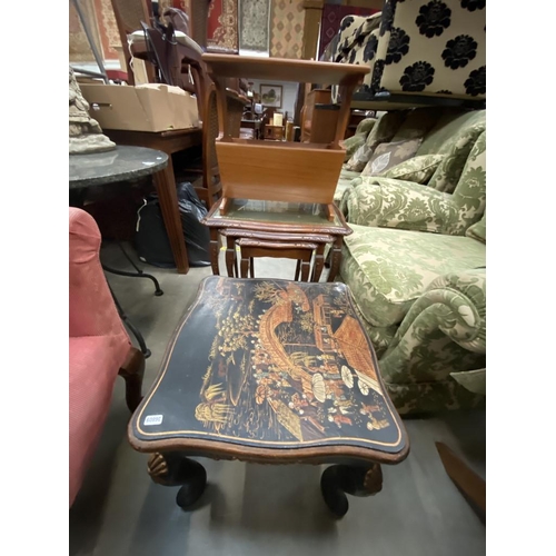 565 - Oak effect magazine rack (43H 30D 43W cm), leather topped nest of 3 tables (56H 42D 54W cm) & orient... 