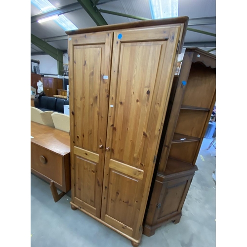 573 - Pine double wardrobe (190H 55D 90W cm)