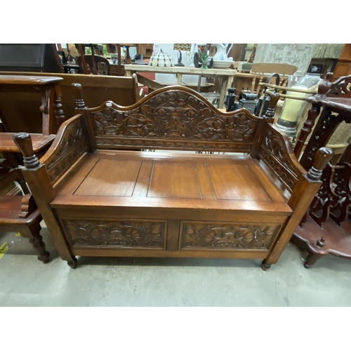 581 - Carved mahogany telephone seat (80H 48D 100W cm)