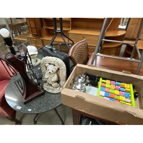 589 - 2 Garden ornaments, Turkish tea set, portable gas stove etc