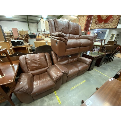 591 - 3 Piece Barker & Stonehouse brown leather reclining suite